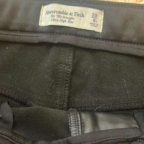 Abercrombie & Fitch 90s Straight Ultra High Rise Vegan Leather Pants Black 29/8s - Picture 6 of 6